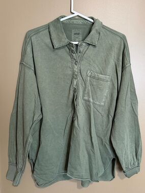 aerie Sage Green Button-Up Sweatshirt